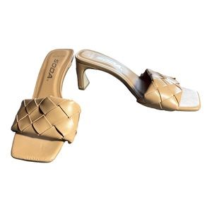 Soda Beige‎ Heeled Woven Slides Wide Width